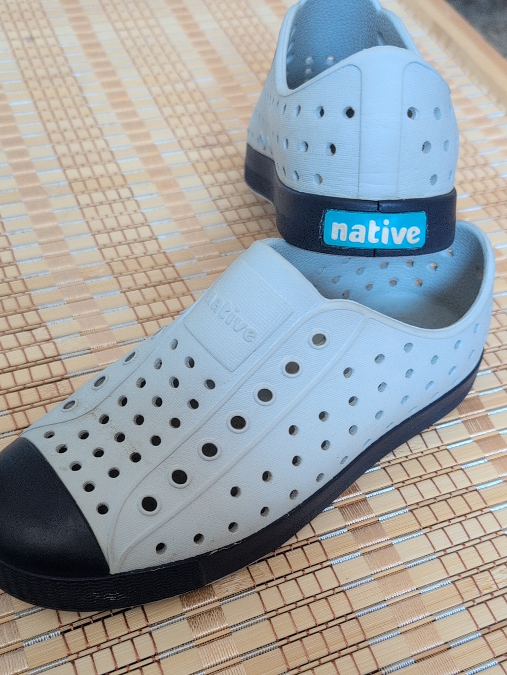 Native Kids Slip-On Water Shoes in White and Navy Accent